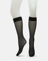 3 PACK SHEER KNEE HIGH SOCKS MESH BLACK