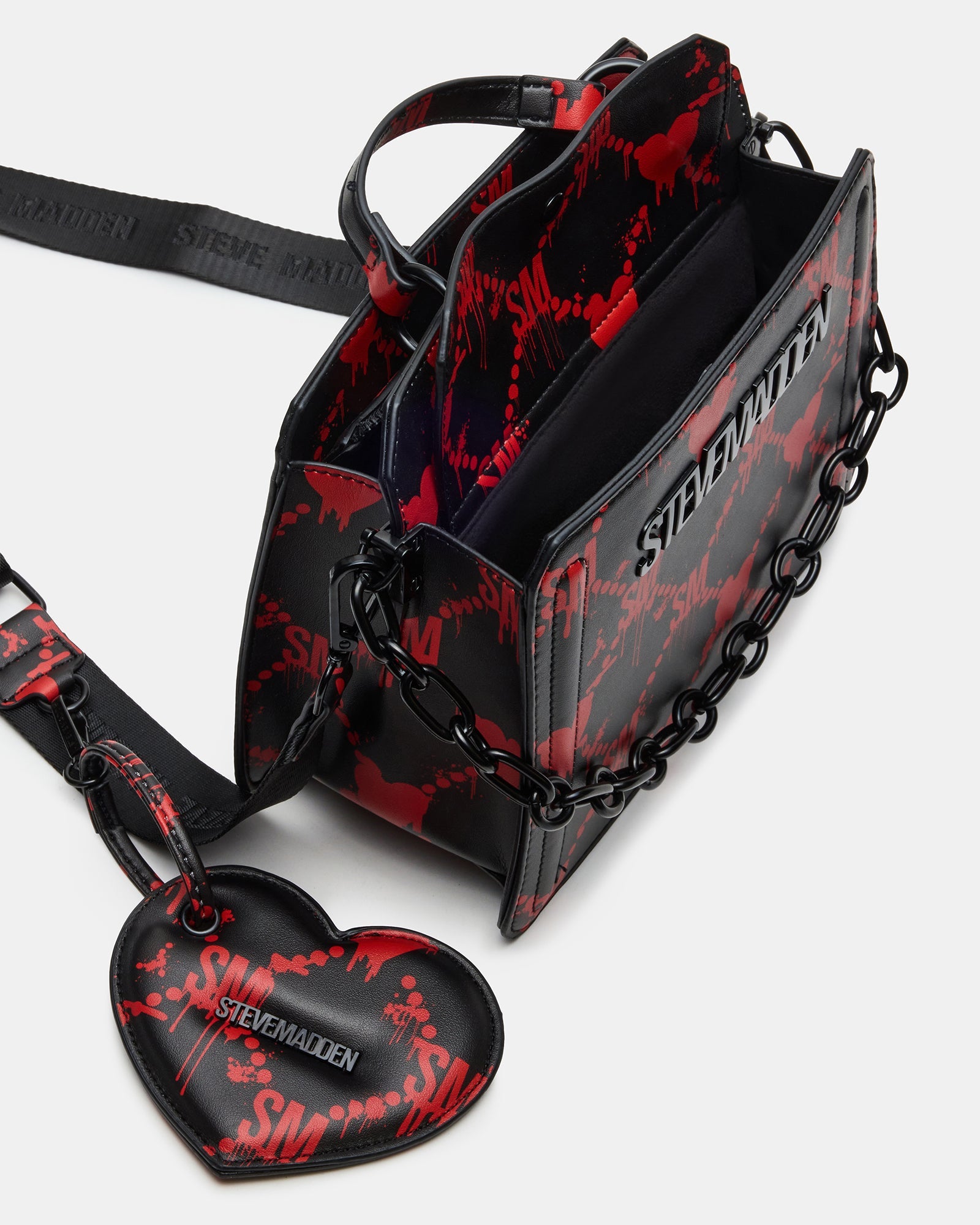 EVELYN BAG DRIPPY HEARTS BLACK/RED